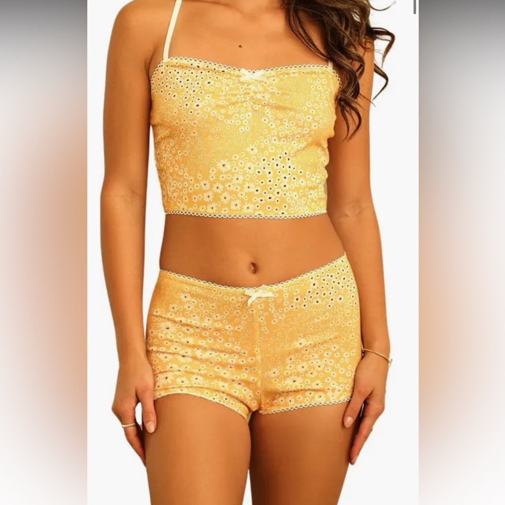Dippin' Daisy's Yellow Floral Eyelet Two-Piece Sleep Set